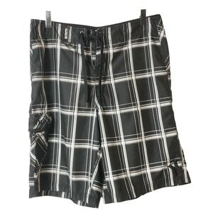 Hurley Puerto Rico 2.0 Men's Board Shorts Black‎ & White Plaid Size 32